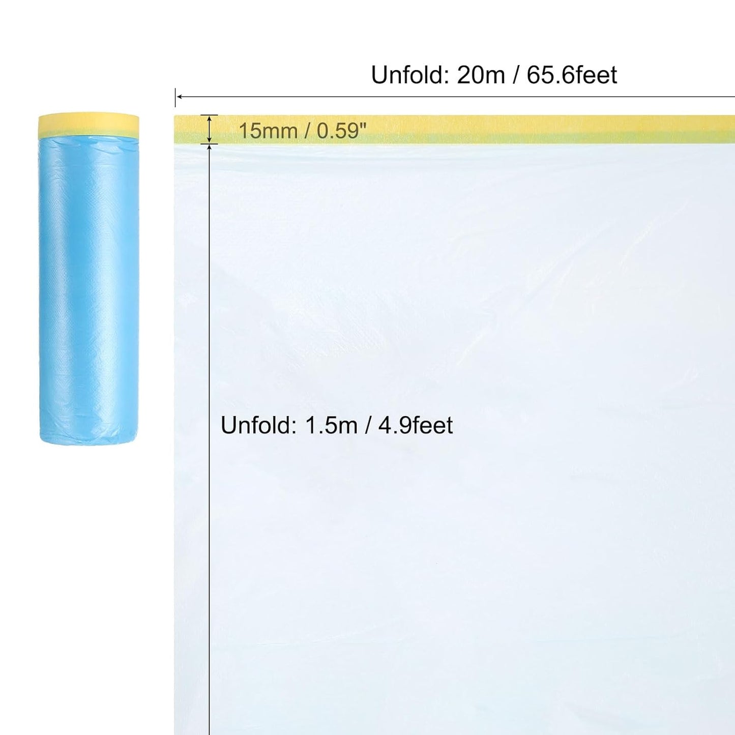 uxcell Pre-Taped Masking Film, 4.9ft x 66ft Plastic Paint Drop Cloth with Medium-Tack Painters Tape for Painting Spraying Protection Blue Film 6Pcs