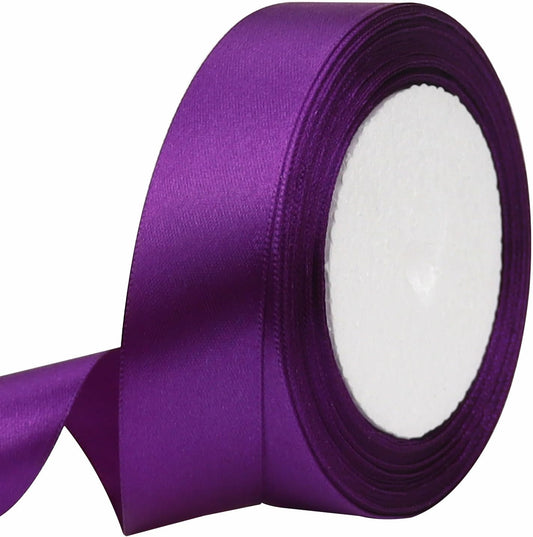 Purple Solid Satin Ribbon 1 Inch 25 Yards Solid Polyester Fabric Ribbon for Gift Wrapping Wedding Christmas Baby Shower Birthday Party Decoration Handmade Immortal Flower Craft