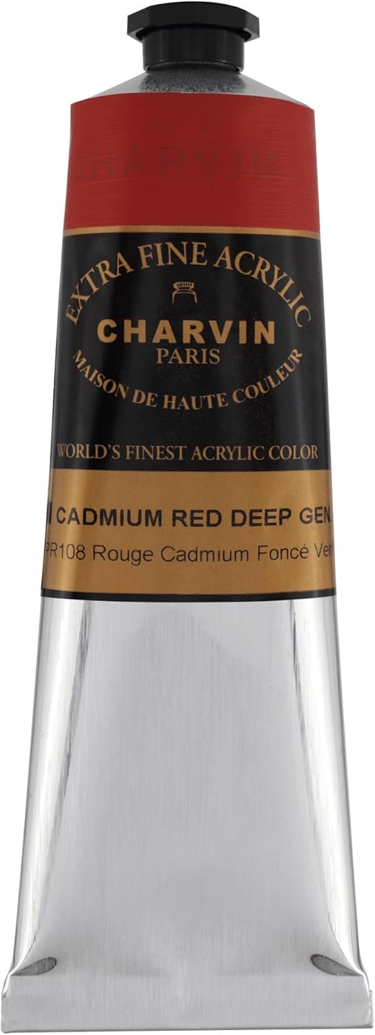 Charvin Extra Fine Professional Artist Acrylic Paint Colors, Nature Themed Hues, 150ml Cadmium Red Deep Genuine