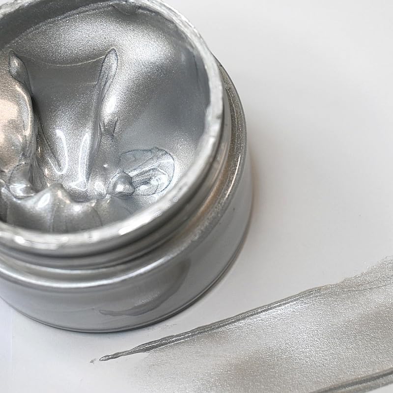 Shimmer Metallic Acrylic Paint Silvery Metallic Chalk Paste 1.7oz/50ml, Ideal for Wood/T-Shirts/Glass/Stone, DIY Crafts Projects Glitter Pearlescent Golden Pigment Suitable for Beginners Artists