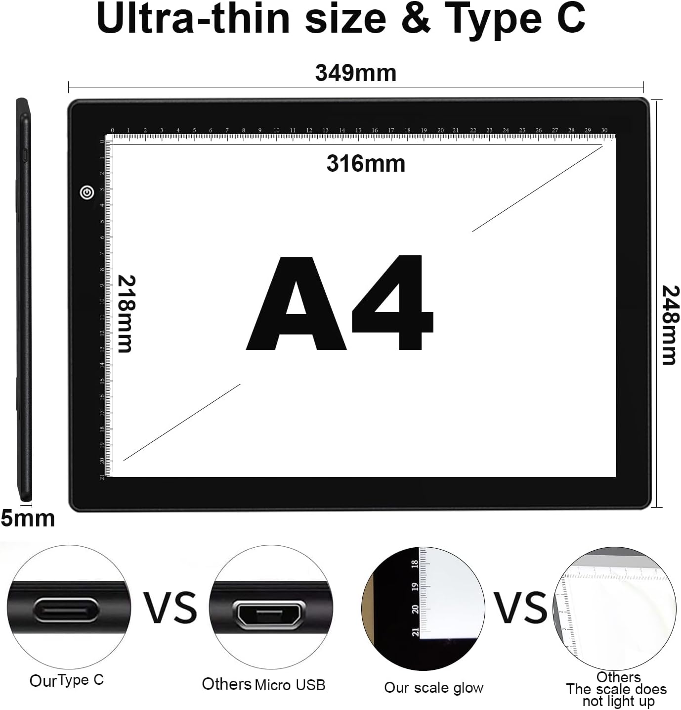 A4 Light Box for tracing,Ultra-Thin Magnetic led Light pad for Drawing,Stepless dimming lightbox for Sketching,Tattoo, Light Table for Artists,Diamond Painting,X-ray Viewing