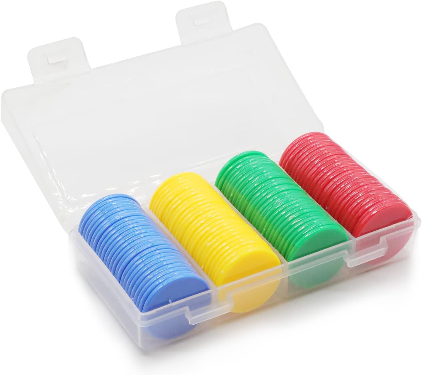 Set of 100 Opaque Plastic Learning Counters Mini Poker Chips Game Tokens with Storage Box (Red+Yellow+RoyalBlue+Green, 1.26 Inch)