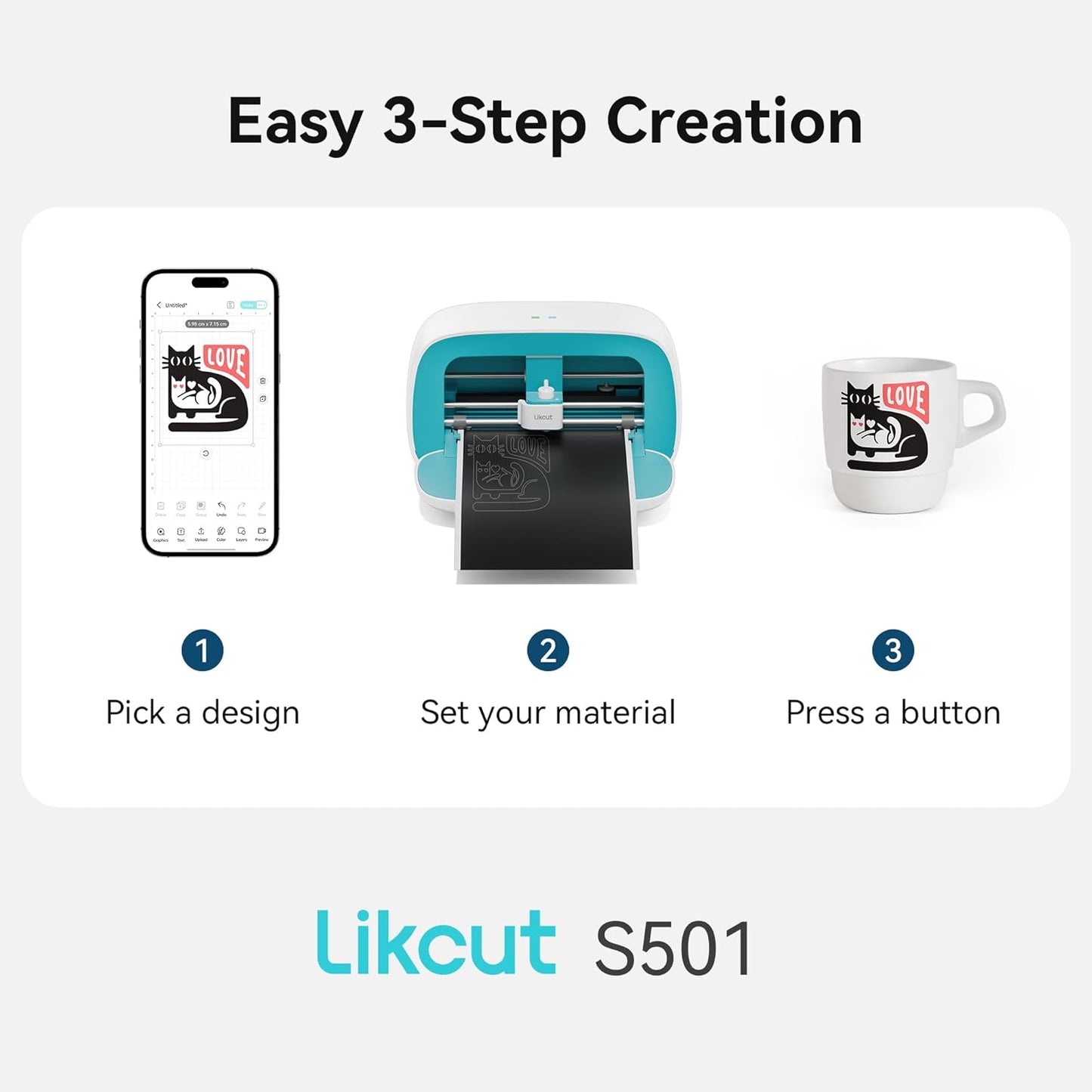 Likcut Vinyl Cutter Machine, Smart Sticker Maker Glee S501 for DIY Joy, Portable Cutting Tool for Crafting Beginner, Compact Design for Home & School Craft Projects, DIY Home Decor, Blue