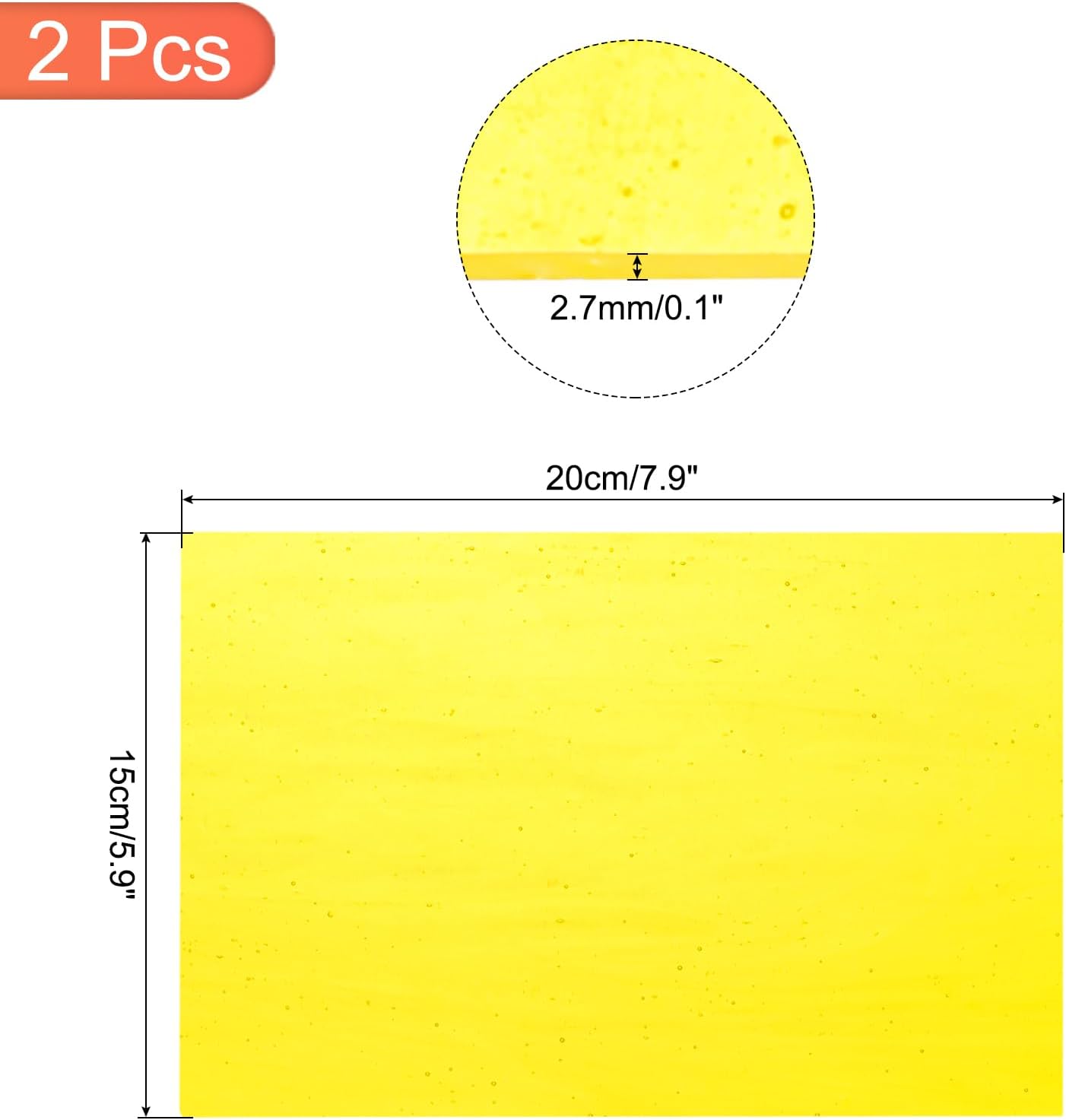 MECCANIXITY 2 Pcs Stained Glass Sheet Mosaic Tile 7.9 Inch x 5.9 Inch Bright Yellow Stained Glass Sheets for Crafts DIY Art Project
