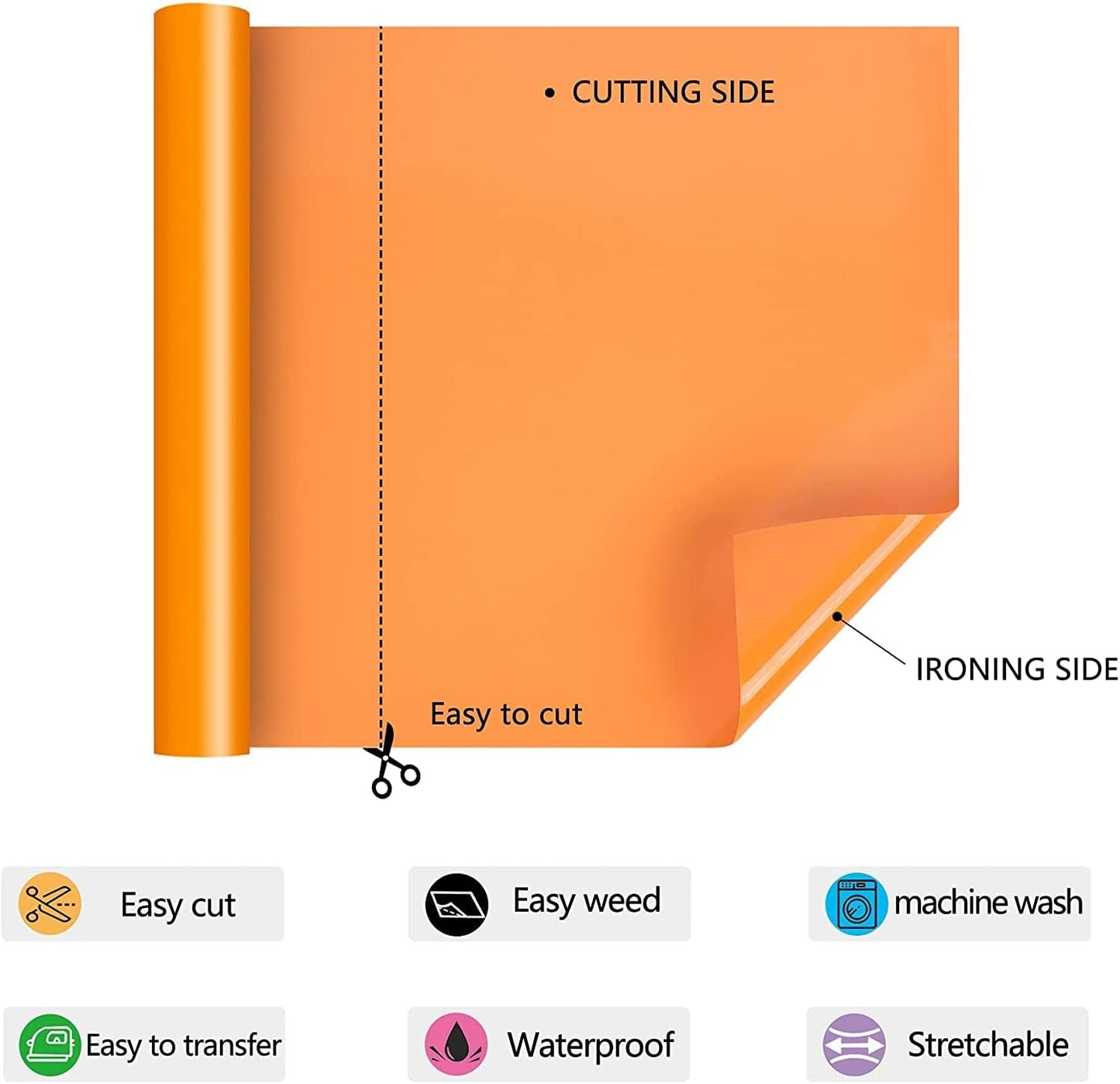 HTV Iron on Vinyl 12Inch by 25ft Roll HTV Heat Transfer Vinyl for T-Shirt HTV Vinyl Rolls for All Cutter Machine - Easy to Cut & Weed for Heat Vinyl Design (25ft, Orange)