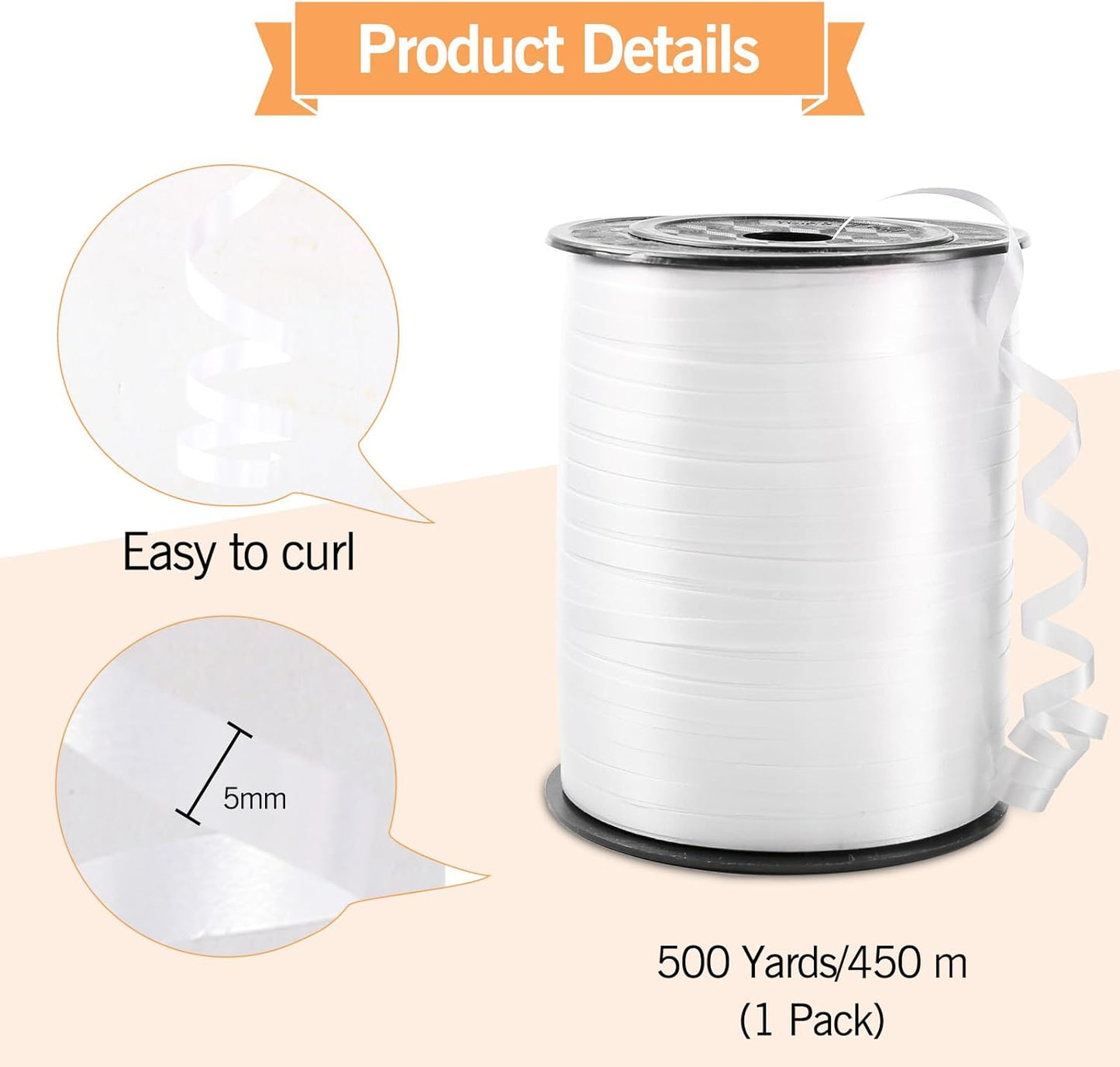 White Curling Ribbon, 500 Yard Christmas Curling Ribbons for Gift Wrapping, Balloon String for Balloons Curly Ribbon, Gift Bow Ribbons for Baby Shower, Florist Flower Party Decorations