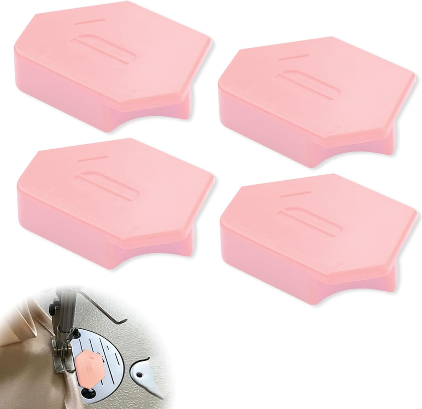 Pcmursal 4 Pieces Magnetic Seam Guide for Sewing Machine, Upgraded Multi-Purpose Tool Polygonal Magnetic Seam Guide with Scale, Sewing Supplies and Accessories (Pink)