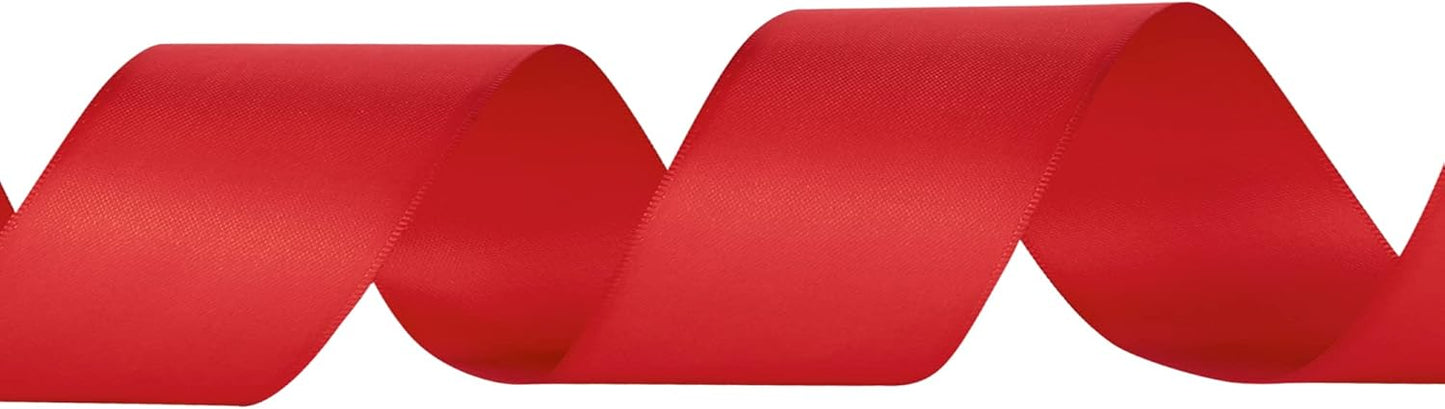 LIUYAXI Hot Red Double Faced Satin Ribbon, 2" X Continuous 25 Yards, Ribbons Perfect for Gift Wrapping Wedding Bouquet Decor DIY Craft Bow Making & Other Projects