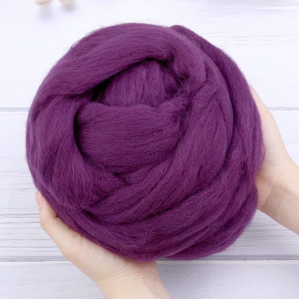 Wool Roving Bulk - 8.82oz Super Wool Chunky Yarn, Wool Roving Top for Needle Felting, Soft Felting Wool Supplies for Hand Spinning, Blending, Weaving and DIY Craft (Dark Purple)