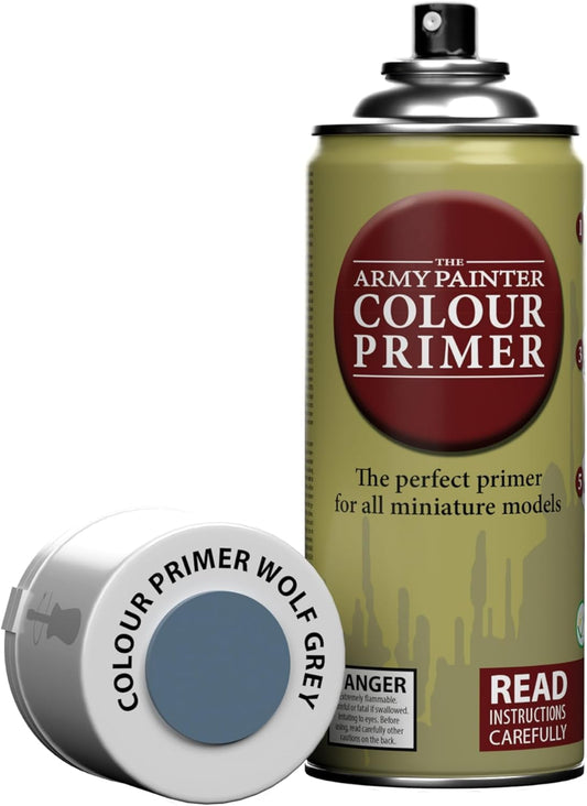The Army Painter Colour Primer Wolf Grey, 400 mL Acrylic Spray Primer, Spray Paint Basecoat for Miniature Priming, Tabletop Roleplaying, Boardgames, and Wargames Miniature Modelling