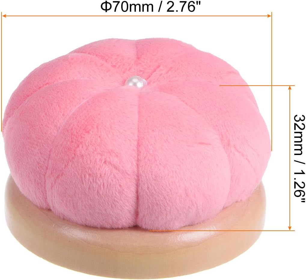 HARFINGTON Wooden Base Needle Pincushions Japanese Style Pin Cushions Round Pin Cushion Needle Holder for Sewing Quilting Needlework DIY Crafts, Pink