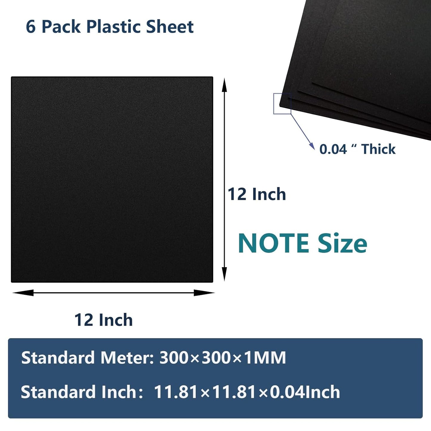 6 Pack Black Plastic Sheet 12x12x0.04 in Flexible High Tensile Plastic Sheets Black Plastic Panel for DIY Materials Handicrafts Home Decoration