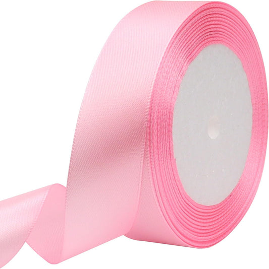 Pink Solid Satin Ribbon 1 Inch 25 Yards Solid Polyester Fabric Ribbon for Gift Wrapping Wedding Christmas Baby Shower Birthday Party Decoration Handmade Immortal Flower Craft