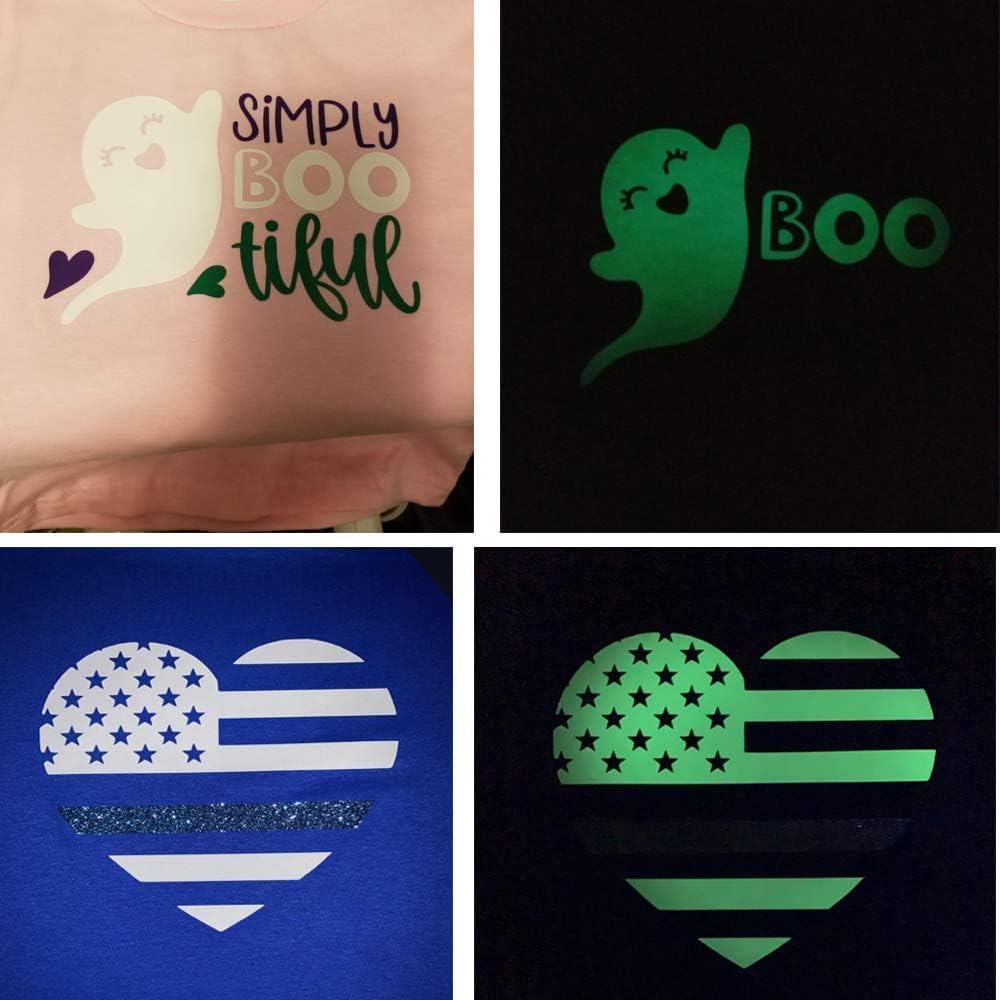 guangyintong Glow in The Dark Heat Transfer Vinyl HTV Rolls, 12" x 8ft Luminous Green Iron on Vinyl for T-Shirts Costumes, PU Elastic HTV Vinyl for All Cutter Machines Easy to Cut & Weed