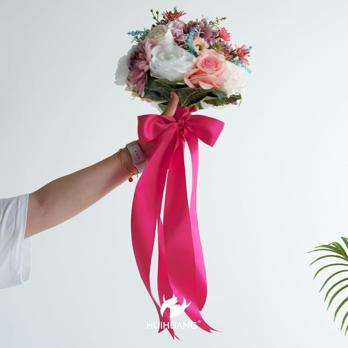 HUIHUANG Hot Pink Satin Ribbon - 2 inch Wide, Double Faced, Fuchsia - 25 Yards/Roll for Gift Wrapping, Bows Making, Flower Bouquet, DIY Crafts, Wedding, Bridal Shower, Holiday Party Decor