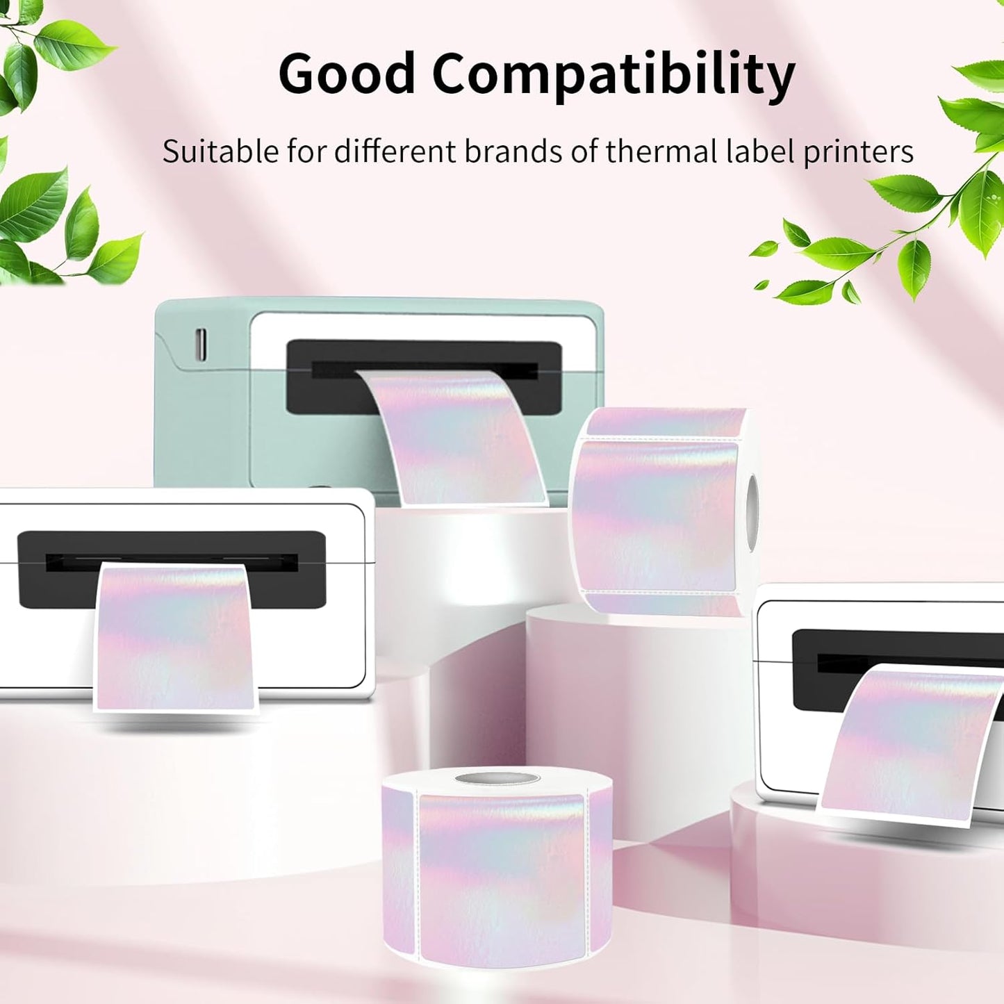 Transparent Square Thermal Label Stickers 3" x 3", Clear Direct Thermal Stickers Labels, Self-Adhesive Thermals Label for Small Business-Transparent Pink