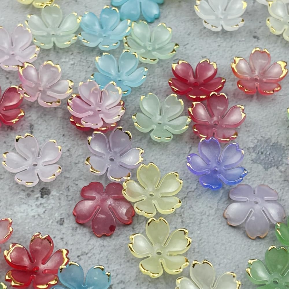 100pcs Acrylic Flower Beads, 19mm Cherry Blossom Plastic Gradient Flower Spacer Beads for DIY Crafts Bracelet Necklace Earrings Jewelry Making(Mix Colors)