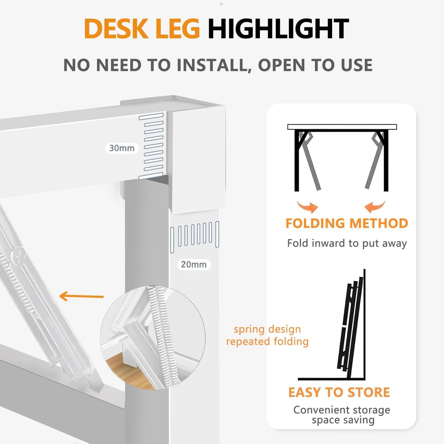 39.4 Inch Foldable Desks for Small Spaces,Foldable Desk No Assembly,Small Table for Bedroom,Rustic Brown.