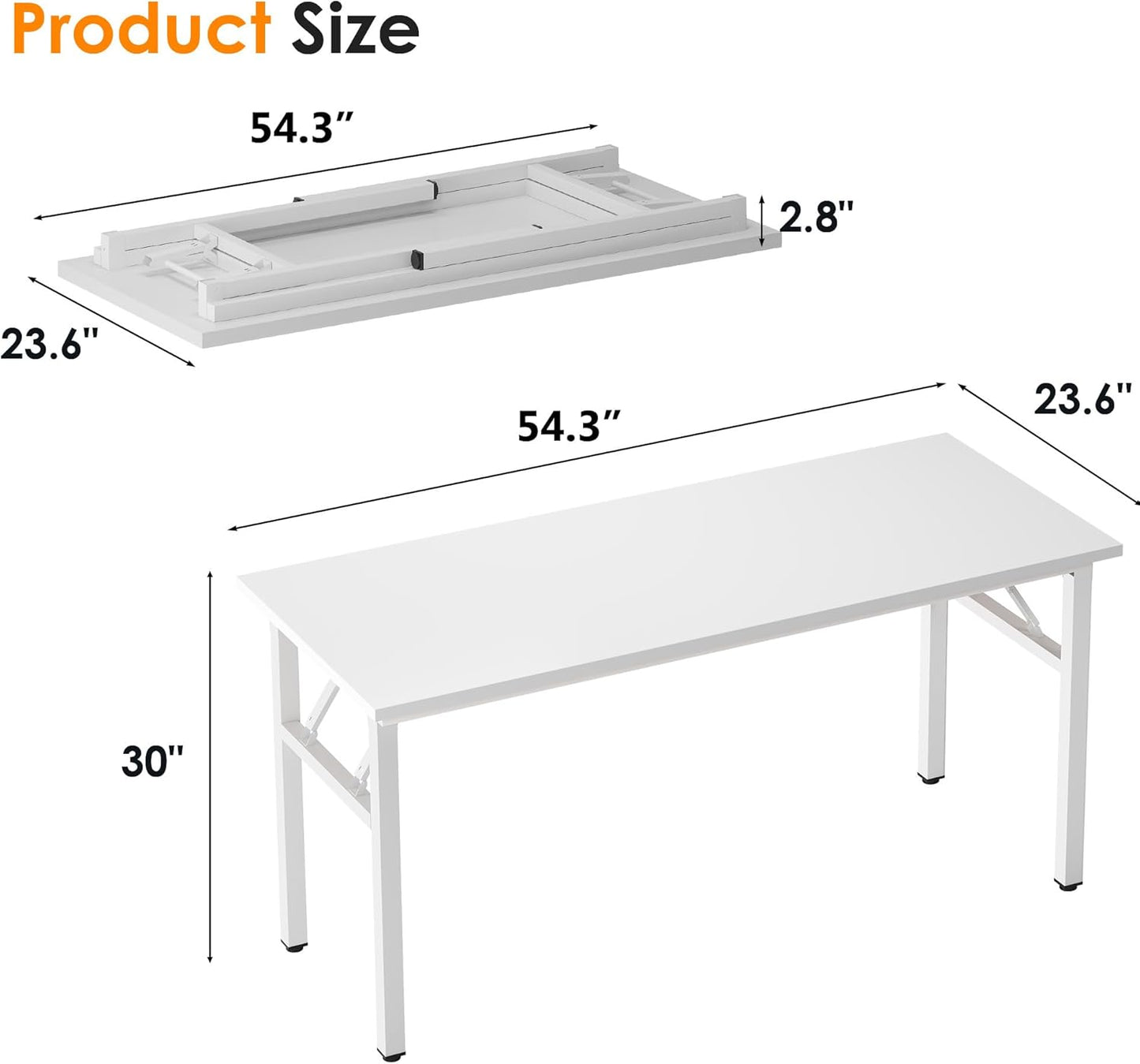 Need Folding Desk, 54 inch Large Computer Desk for Home Office, No Install Needed Study Student Writing Table Desk Workstation, White