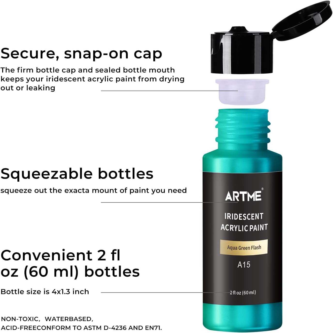 ARTME Iridescent Acrylic Paint Set, 20 Chameleon Colors in 2 oz/60ml Bottles, Color-shifting Acrylic Paint Perfect for Artists, Beginners on Canvas, Rocks, Wood, Fabric, Ceramic