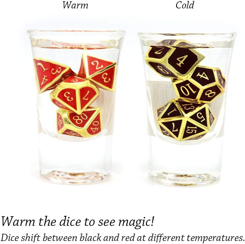 Haxtec Metal DND Dice Set Heat Sensitive Color Changing Metal Dice Polyhedral D&D Dice Compatible with Dungeons and Dragons RPG -Gold Black Red Shift