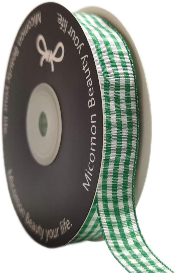 Green Gingham Plaid Checked Ribbon 25 Yards Each Roll 100% Polyester (5/8",Green)