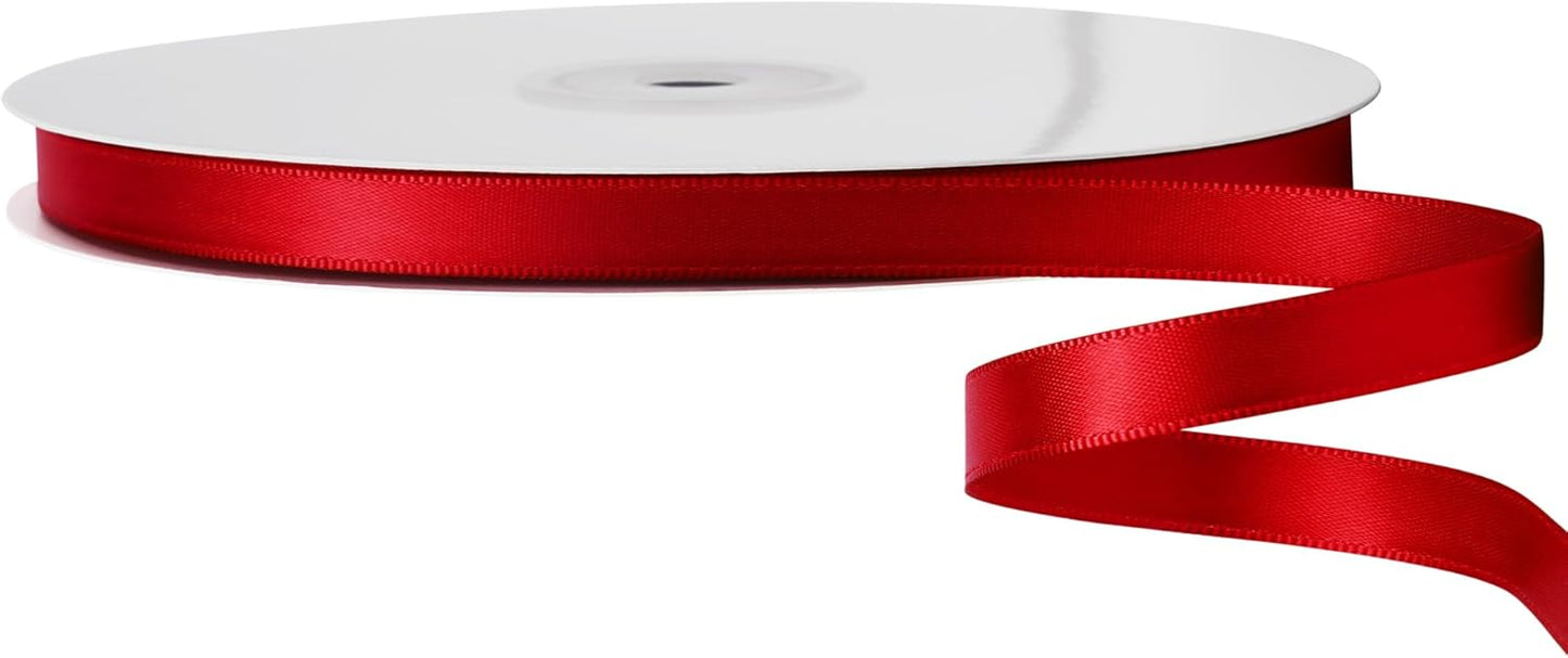 LIUYAXI Red Double Faced Satin Ribbon, 3/8" X Continuous 100 Yards, Ribbons Perfect for Gift Wrapping Bows Bouquet Wedding Decor DIY Craft and More