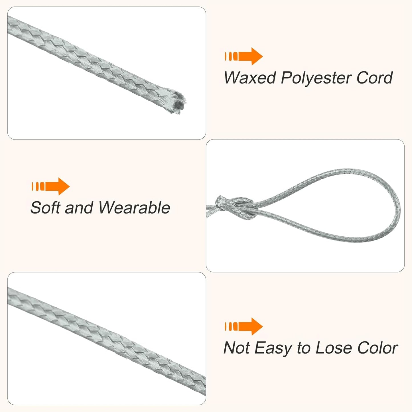 MECCANIXITY Waxed Cord 0.8mm Waxed Polyester Cord 175 Yard Wax String for Bracelet Making,Necklaces, Beading,Jewelry Making and DIY Crafts(Light Gray)