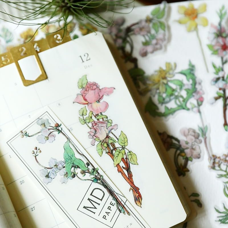 Vintage Vellum Stickers Floral Plants Elements Scrapbooking Supplies Flowers Botanic Natural Translucent Paper Self-Adhesive Junk-Journal Items (Retro Flowers)