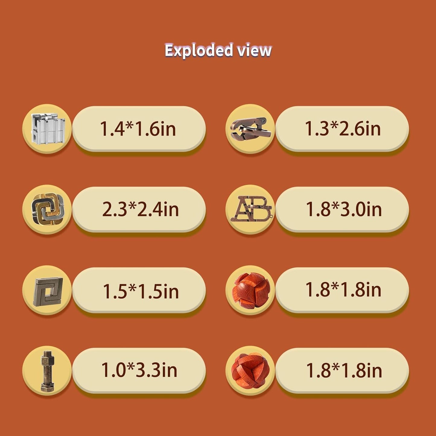 8 Pcs Brain Teaser Puzzles Favor Educational Toys Mind Puzzles Ancient Wooden and Metal 3D Unlock Interlock IQ Puzzles Box Game