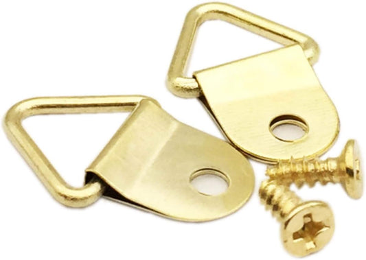 100 Pack Small Triangle Ring Steel Picture Hangers with Screws Picture Frames Picture Hang Solutions for Hanging Clock Paintings Artwork Picture Frame Hook Photos(Gold)