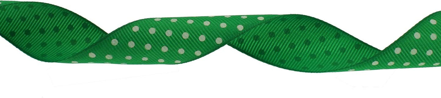 Polka Dot Grosgrain Ribbon 25 Yard Each Roll 100% Polyester (1", Green)