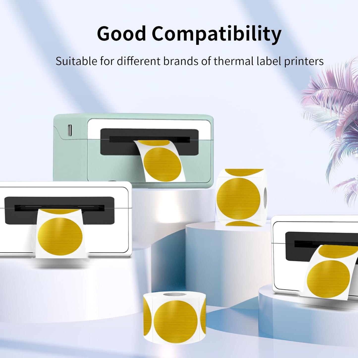 1.5" Holographic Direct Thermal Label Stickers, Round Printable Rainbow Glitter Thermal Printer Sticker Labels for Gift Wrapping, Self-Adhesive DIY Custom Logo Design- Gold