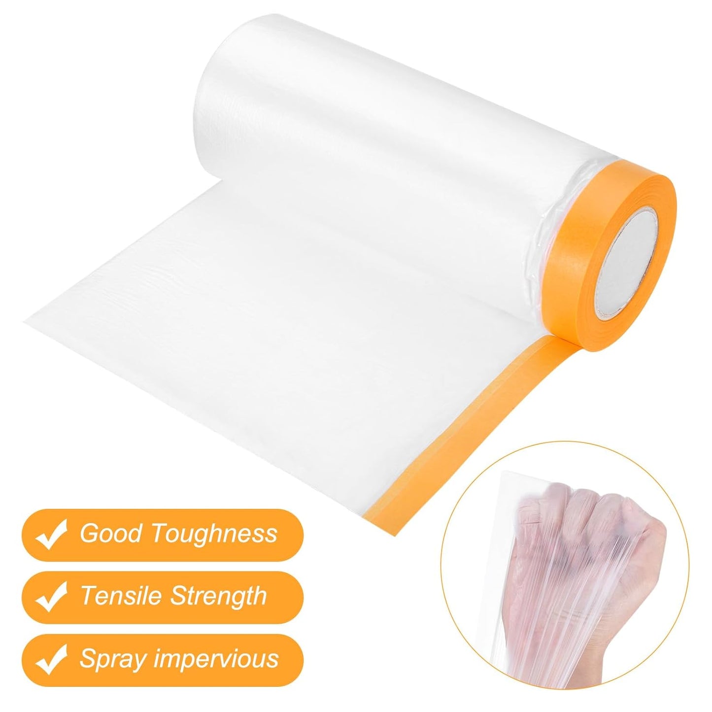 uxcell 2 Rolls Painters Plastic with Tape, 9 x 52 Ft Pre-Taped Masking Film Tape and Plastic Film Paint Plastic Covering Roll for Covering Skirting, Frames and Auto Body, Yellow/Clear