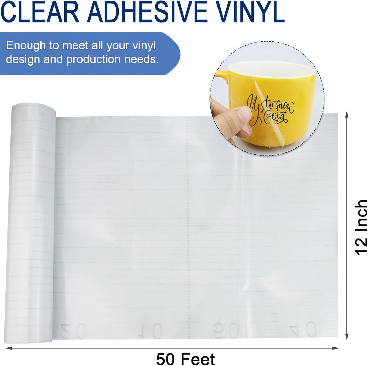 Clear Transfer Paper Tape Roll for Vinyl 12" x 50 FT Medium Tack for Adhesive Vinyl Signs, Application Clear Contact Paper Roll for Silhouette Cameo, Decals, Stickers, Windows (Transparent)