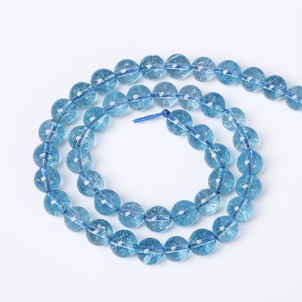 180pcs 4mm Blue Topaz Crystal Quartz Natural Stone Round Loose Beads for Jewelry Making DIY Bracelet Necklace Earrings 32" 2 Strands