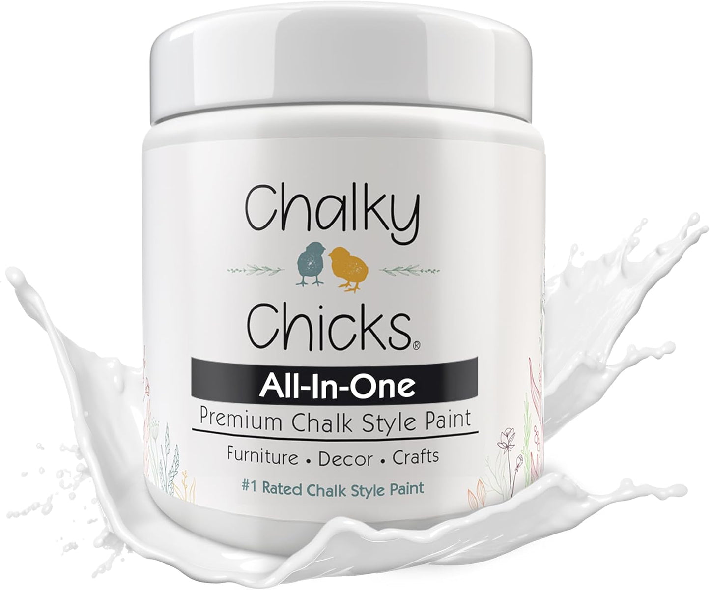 Chalky Chicks All-in-One Chalk Paint for Furniture or Cabinet - 4 Fl Oz - Matte Finish CottonTail White for Metal, Wood Furniture Paint - No Sanding All-in-One for Home Decor & Crafts, USA Made
