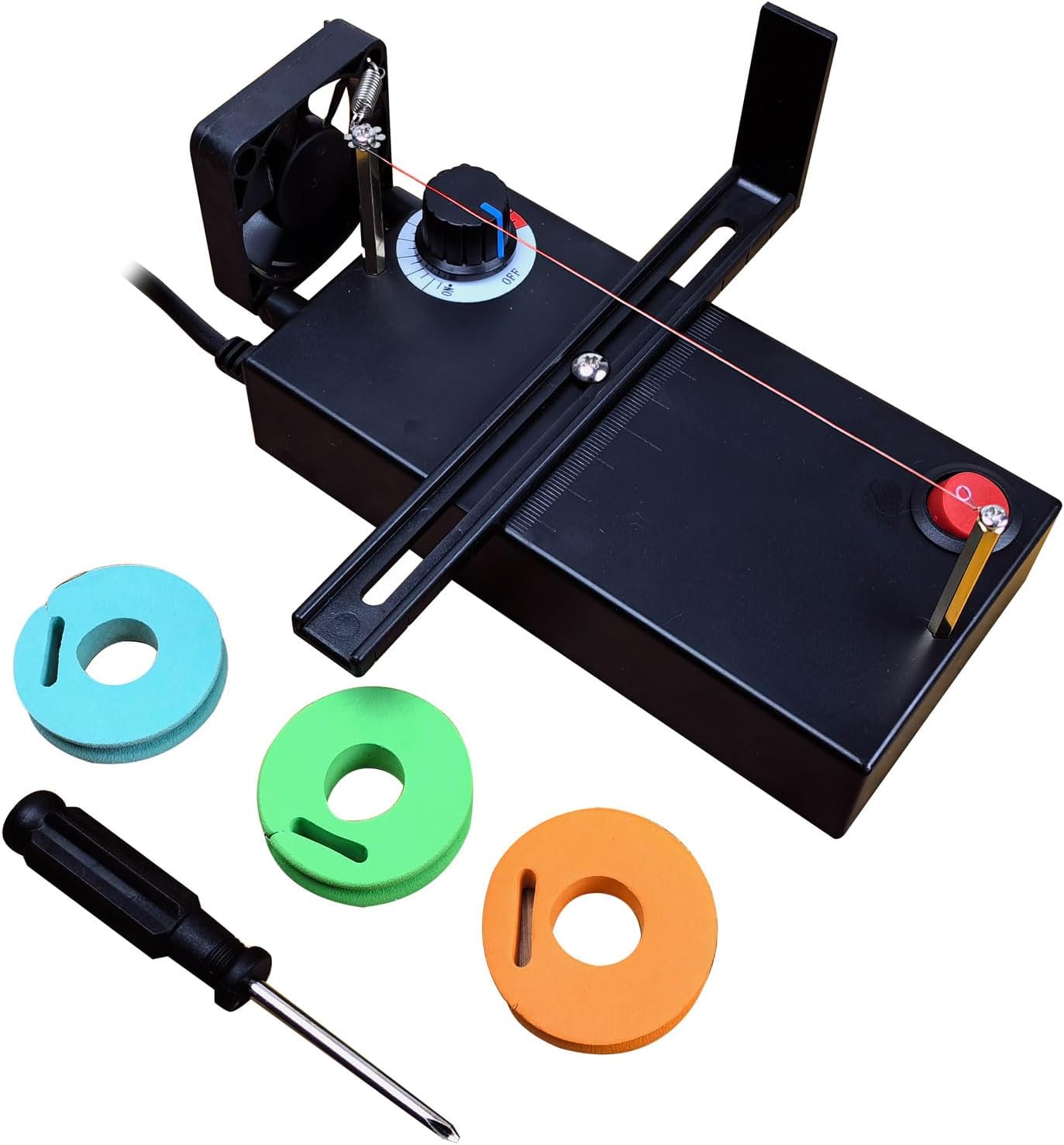 DRQG50-B Heat Cutting Ribbon Cutter, Electric Rope Cutter Thermal Supplies Portable with Screwdriver for Ribbon Braid Nylon Band Ropes Versatile Rope Ribbon Thermal Cutter with Fan