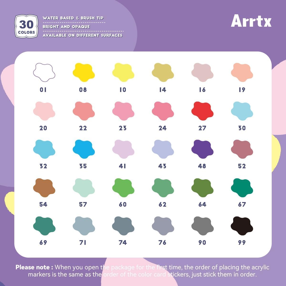 Arrtx 30 Colors Acrylic Paint Pens for Rock Painting, Extra Brush Tip, Water Based Paint Markers for Stone, Glass, Easter Egg, Wood and Fabric Painting-No Toxic,No Odor