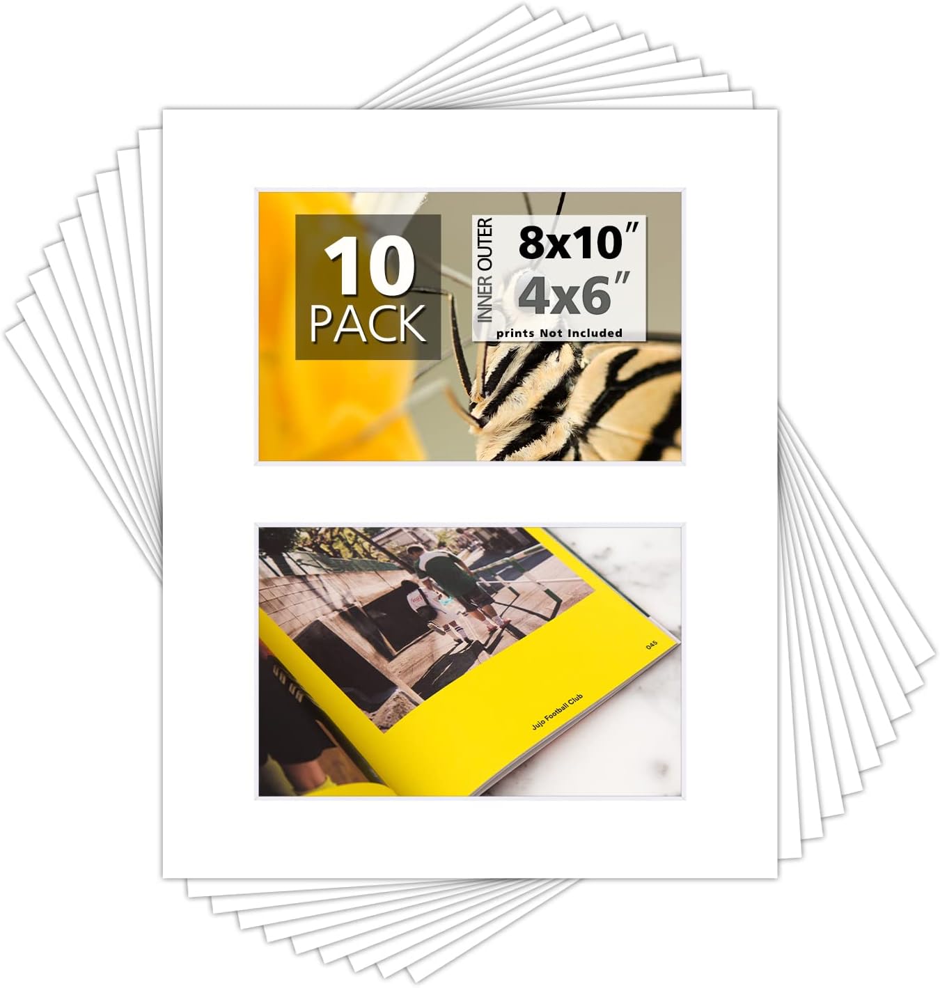 Mat Board Center, Pack of 10, Photo Picture Mats - Acid Free, 4-ply Thickness, White Core - for Pictures, Photos, Framing (8x10 for 2-4x6 White)