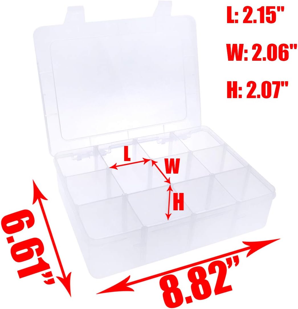 Xiaoyztan Clear Plastic Organizer, 12 Grids with Adjustable Dividers, Jewelry Box Bead Storage Container for Small Parts, Fishing Tackle, DIY Crafts, and Earrings