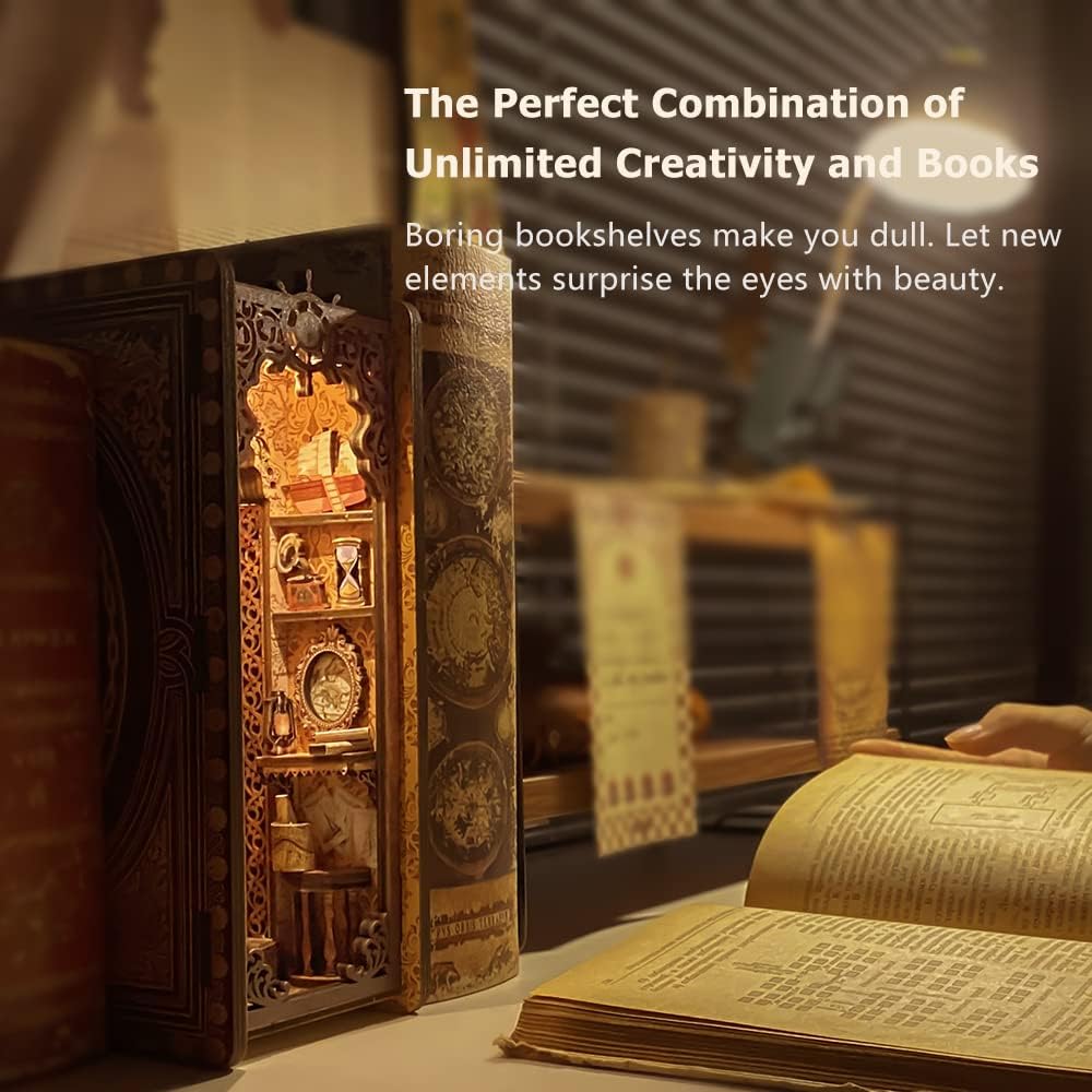 CUTEBEE Book Nook Kit, DIY Booknook Miniature House Tiny House 3D Wooden Puzzle Dollhouse Kit for Adults and Teens, Bookshelf Insert Decor, DIY Craft Gift Model Build