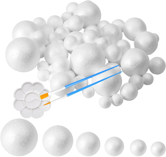 FFchuanhe 63Pack Craft Foam Balls Assorted Sizes (0.8-2.4 in) 60Pack, Foam Balls for Arts and Crafts, Christmas, School Craft Project and Holiday Party