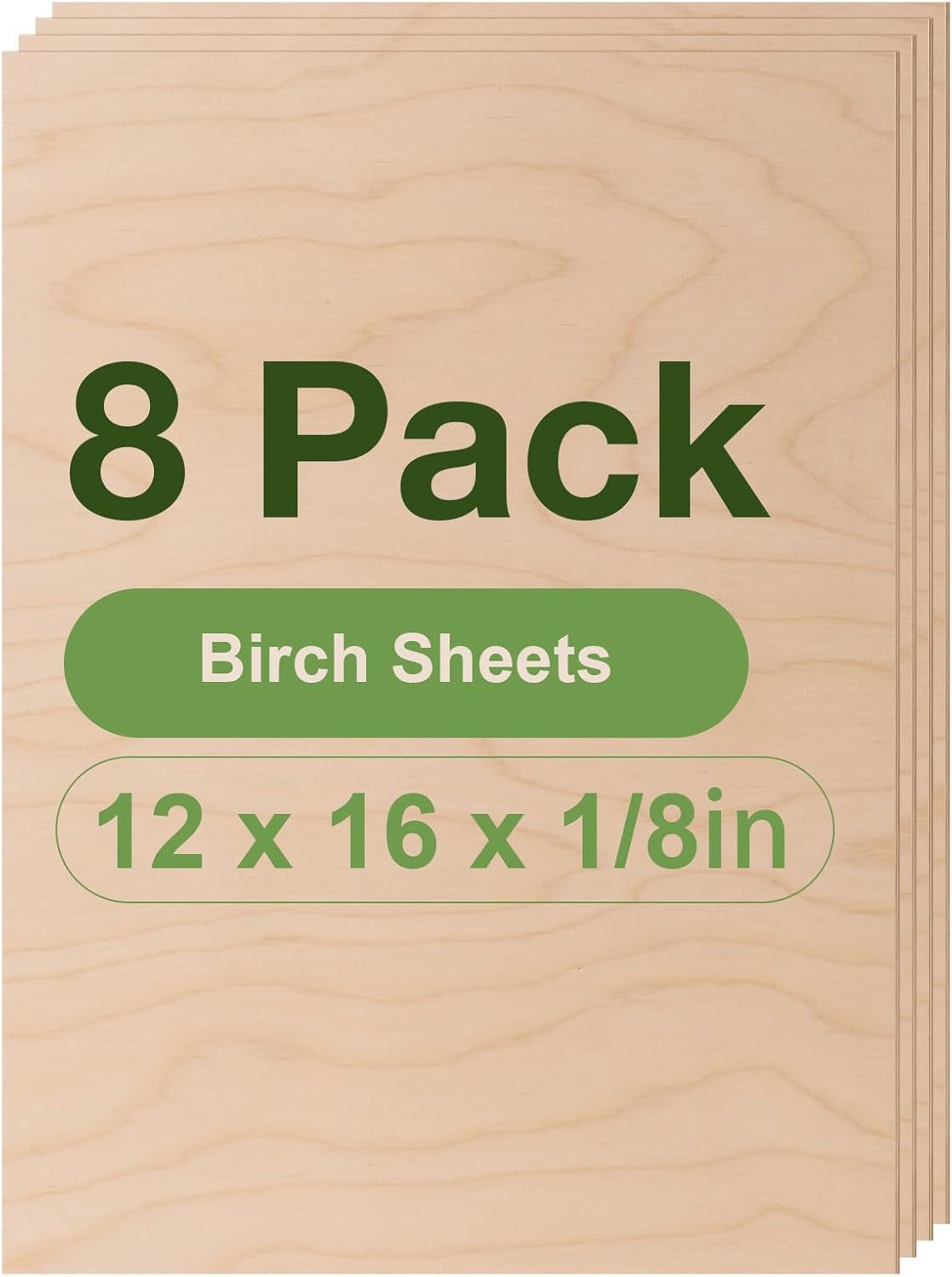 8 Pack Birch Plywood Sheets, 12 x 16 x 1/8 Inch, 3mm Plywood for Laser Cutting, Thin Unfinished Wood Sheets for Architectural Models, Wood Burning and DIY Wood Crafts