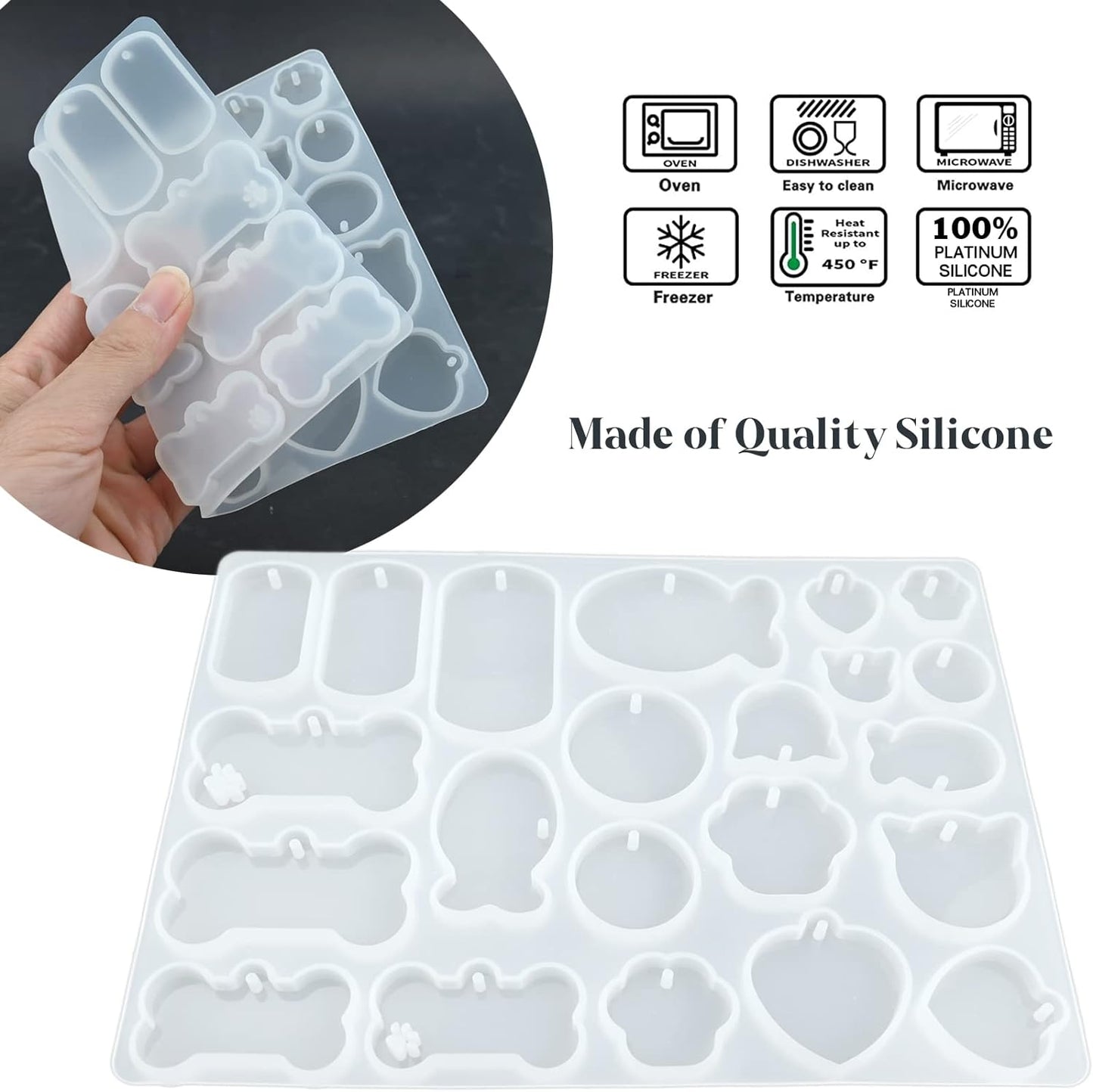 Actvty Pet Tag Resin Mold Silicone, Dog Tag Molds for Resin, Dog Bone Cat Shaped Keychain Silicone Resin Molds with 15Pcs Keychains DIY Crafts Making Tag Charm Pendant