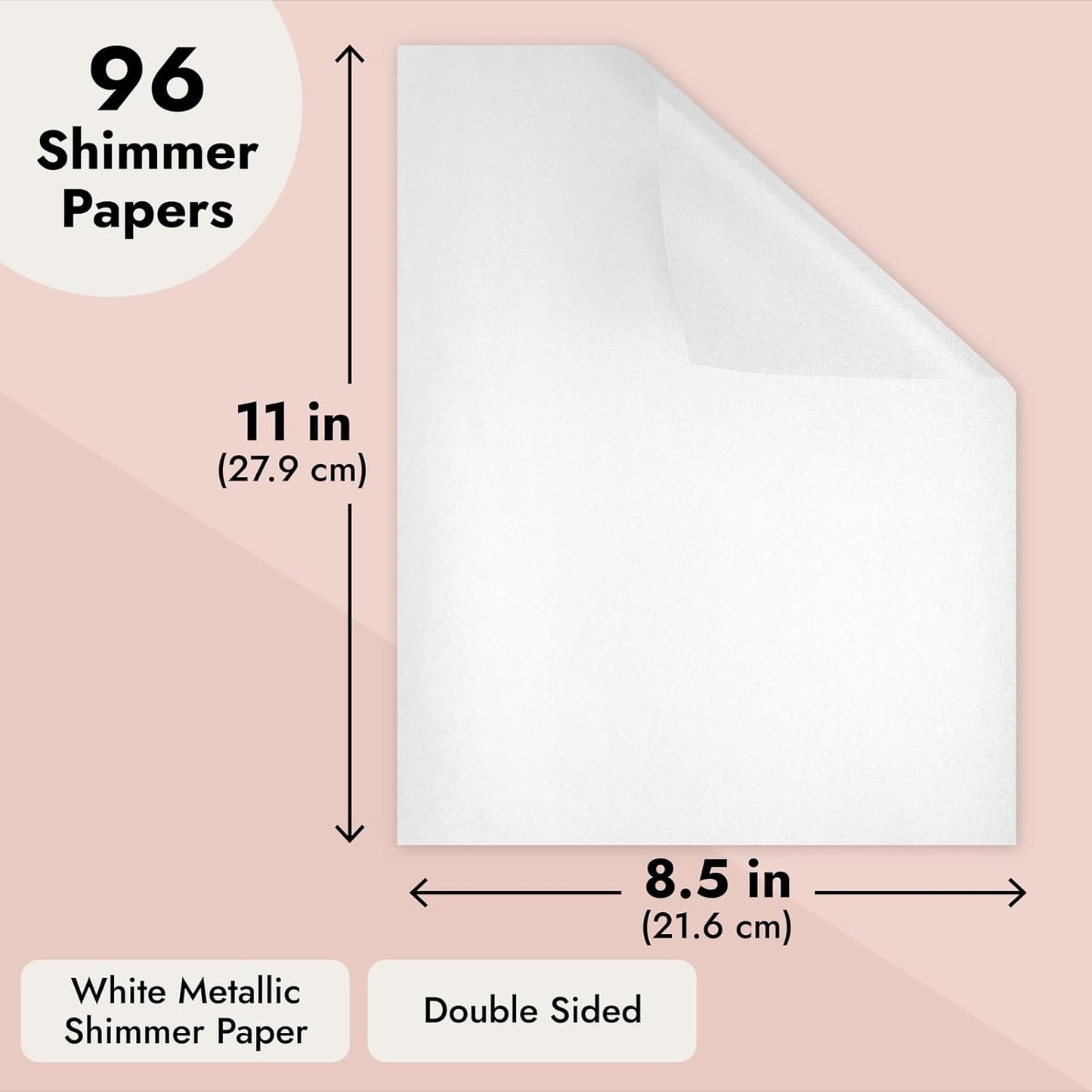 Metallic Shimmer Paper Sheets - White, 8.5 x 11 In, 110 GSM, 96 Sheets, Double-Sided - Invitations & Crafts, Printer-Friendly, Scrapbooking & DIY Projects