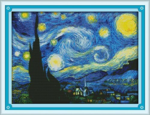 Maydiyer Counted Cross Stitch Kits Full Range of Embroidery Starter Kits for Beginners DIY 14CT Embroidery Kit for Girls-The Starry Night of Van Gogh 18.1×13.8 inch