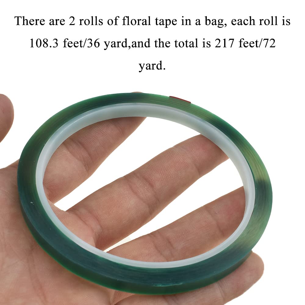 HAHIYO Clear Green 0.25Inch (217Feet/72Yard Total) 2Rolls Floral Tape Waterproof Florist Tape Flower Wrap Adhesive Waterproof Decorative Tape for Bouquet Stem Wrapping Flower Arranging Floral Craft