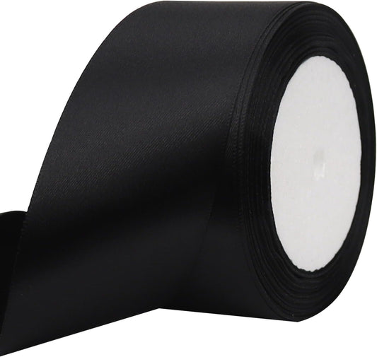 Black Solid Satin Ribbon 2 Inch 25 Yards Solid Polyester Fabric Ribbon for Gift Wrapping Wedding Christmas Baby Shower Birthday Party Decoration Handmade Immortal Flower Craft