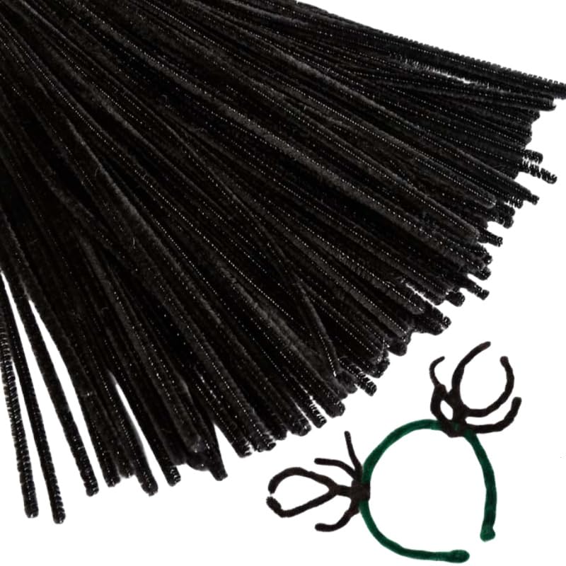 100 Pieces Pipe Cleaners Chenille Stem, Black Pipe Cleaners Set for Pipe Cleaners Halloween DIY Arts Crafts Decorations, Chenille Stems Pipe Cleaners (Black)